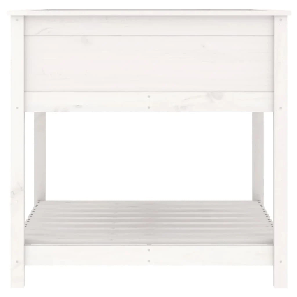 Fioriera rialzata per piante fiori patio giardino con ripiano 82,5 x 82,5 x 81 cm legno massello di pino bianco 02_0038412