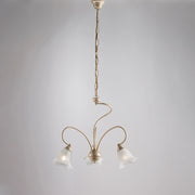 Lampadario 3 Luci Alice Ferro Battuto Avorio E Oro Vetro Bianco