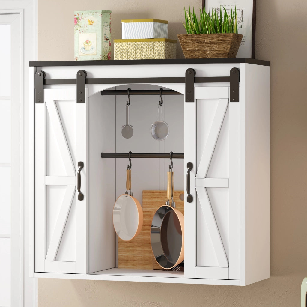 Armadio pensile con 2 ante scorrevoli e ripiani regolabili; per cucina; in MDF; 80 x 31 x 76 cm; bianco