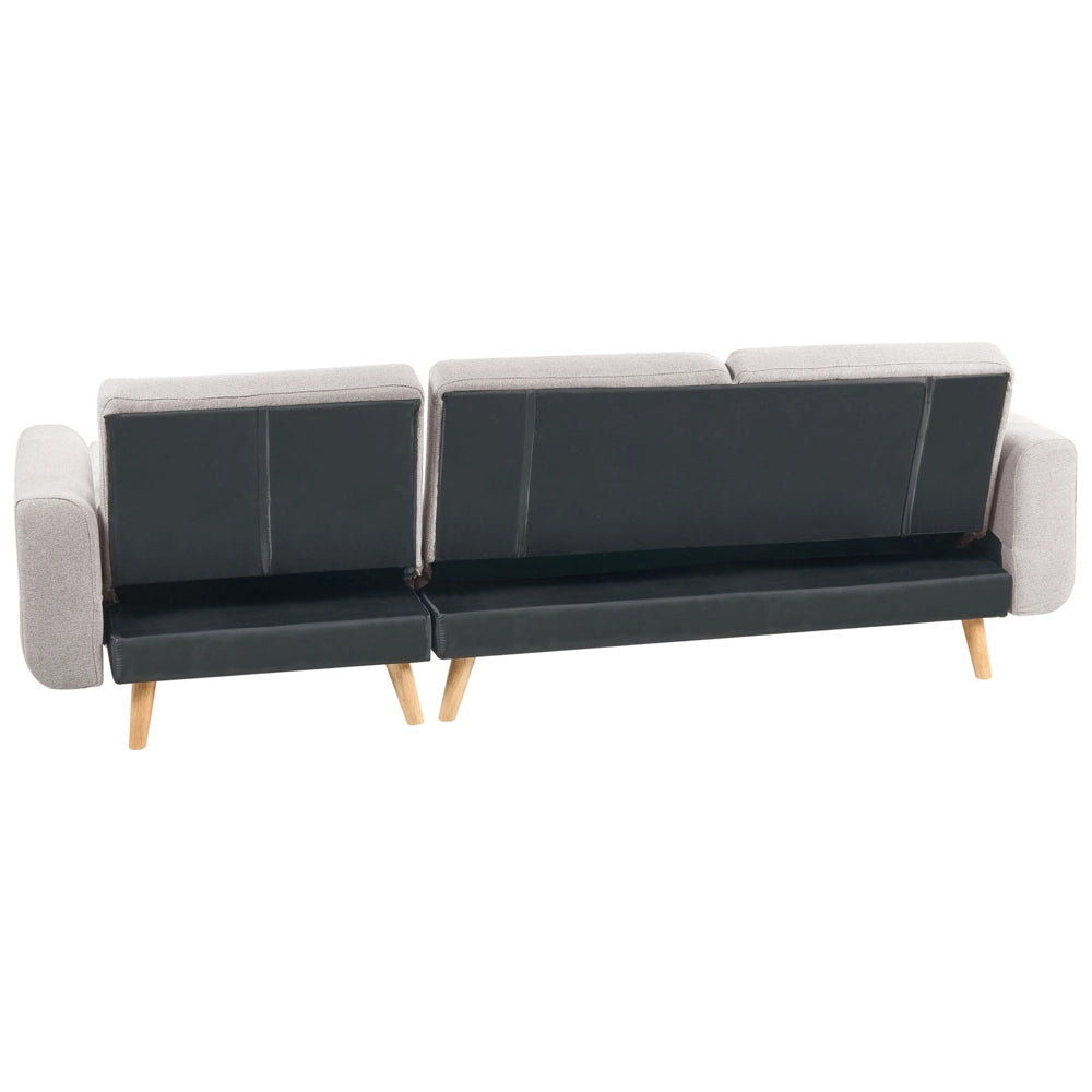 Divano Angolare ad Angolo Destro Grigio in Tessuto Imbottito a L con Seduta Trapuntata Cuscini Decorativi e Funzione Letto