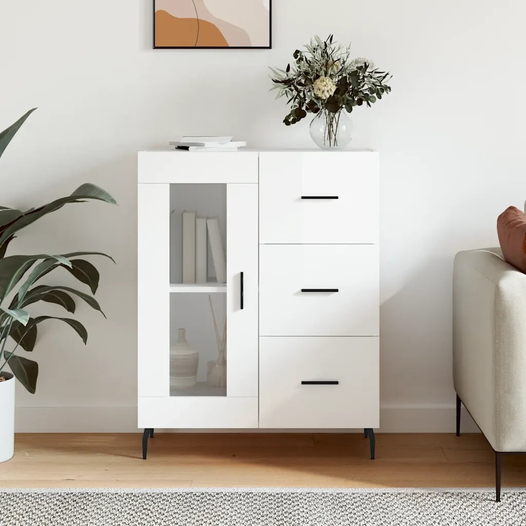 Credenza | Madia | Buffet da pranzo | Armadio da pranzo 69,5x34x90 cm in Legno Multistrato Bianco Lucido
