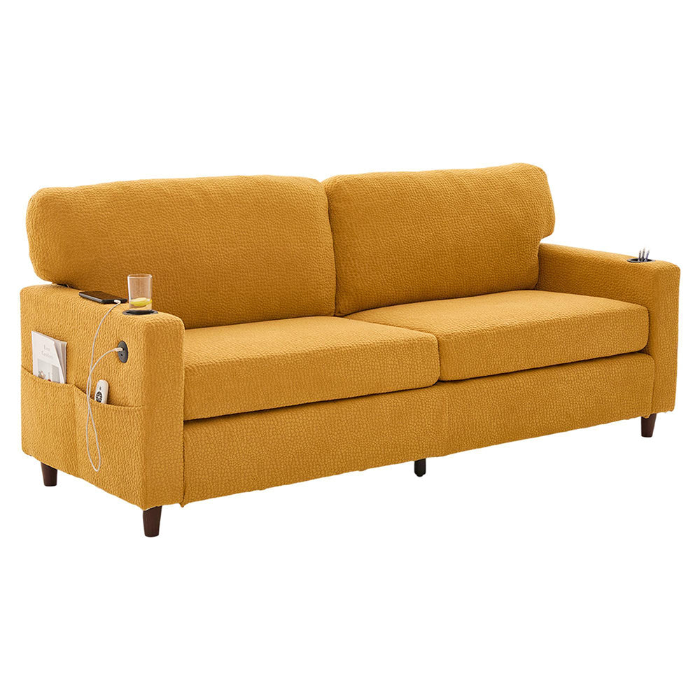 Divano 2 posti - Xylo - Chenille, LED, USB-C, porta bicchieri, giallo