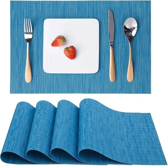 Set di tovagliette in plastica, set da 4, tovagliette in plastica, lavabili, antiscivolo, resistenti alle abrasioni, resistenti al calore, tovagliette per cucina, tavola da pranzo, hotel, tovagliette 30 x 45 cm (blu)