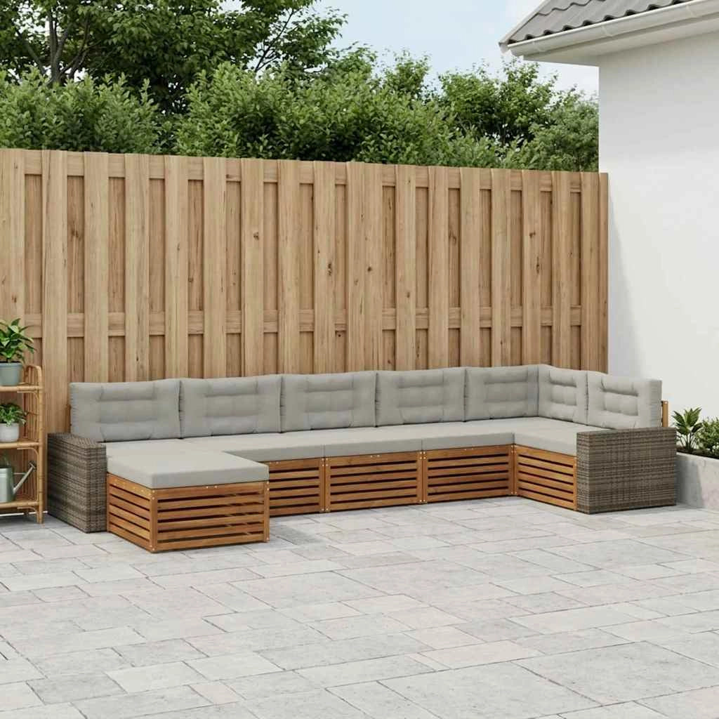 Set di divani da esterno 7 pz Naturale e Grigio Chiaro 3383639