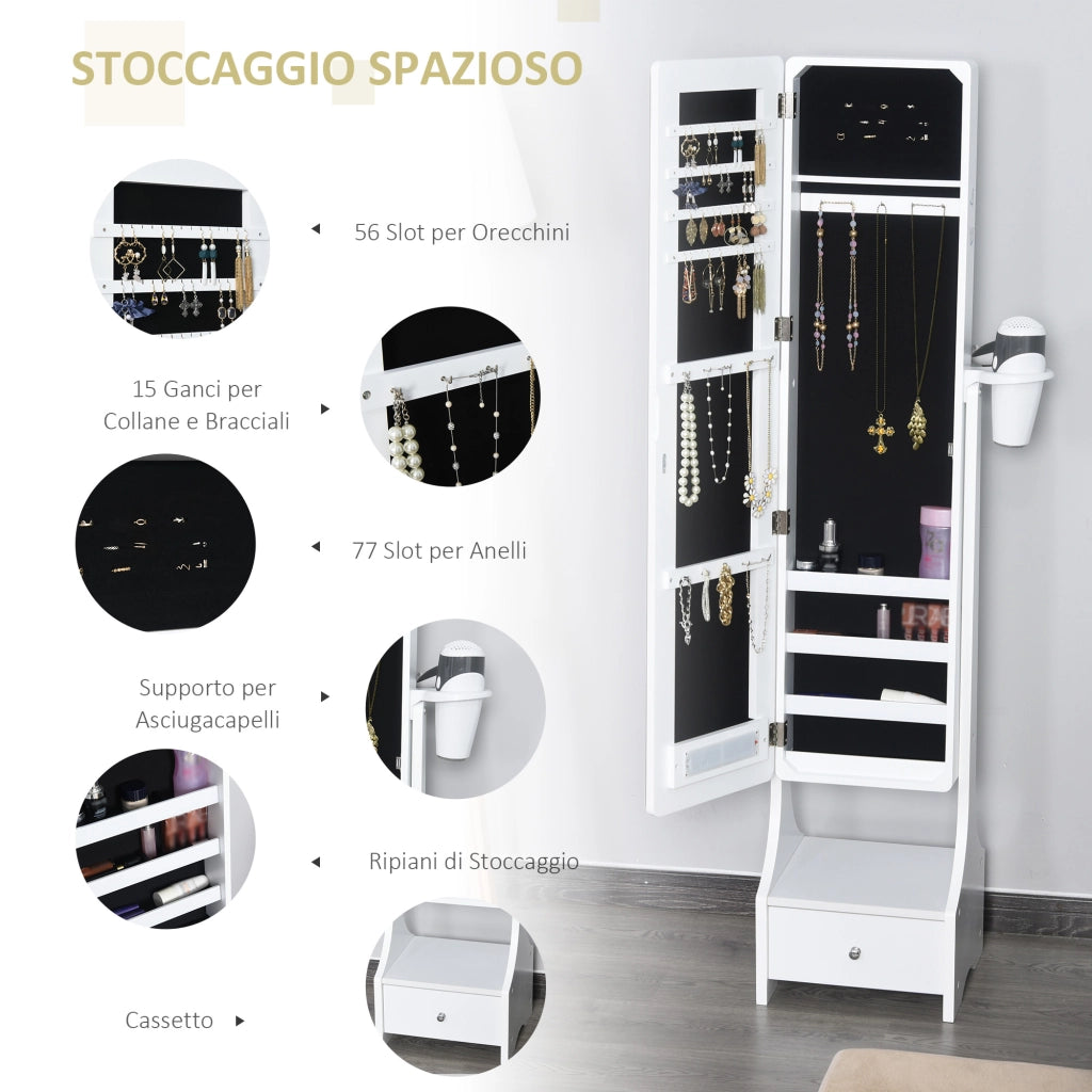 Armadio Portagioie Specchio e Luci LED Regolabili con Interruttore Touch