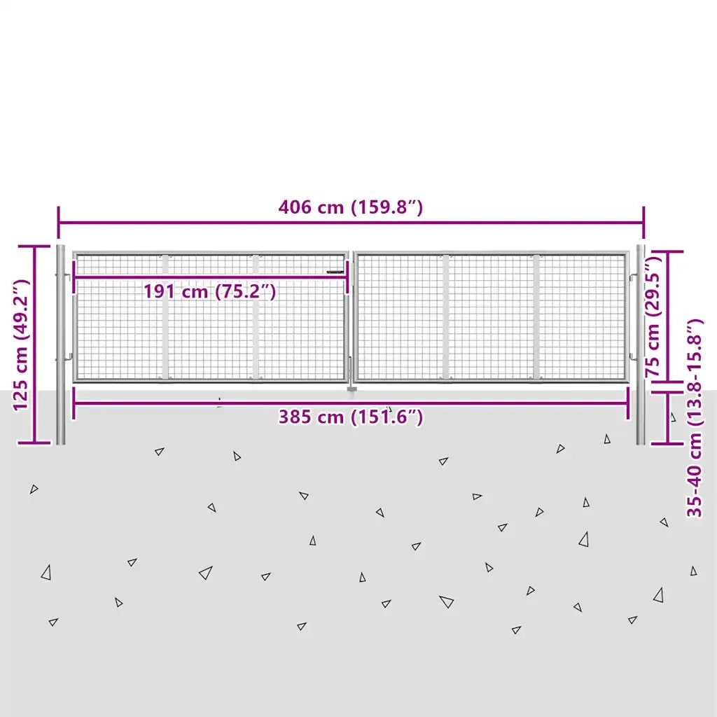 Cancello da Giardino in Acciaio Zincato 400x75 cm Argento 144298