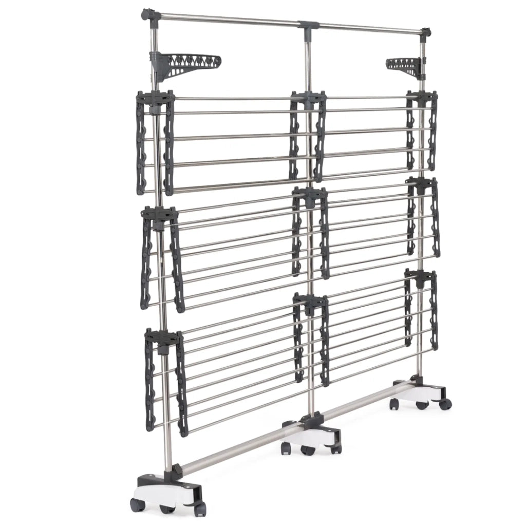 IDMarket - Stendibiancheria 50 mt grigio/bianco a 4 livelli XXL + barra telescopica SUPRA