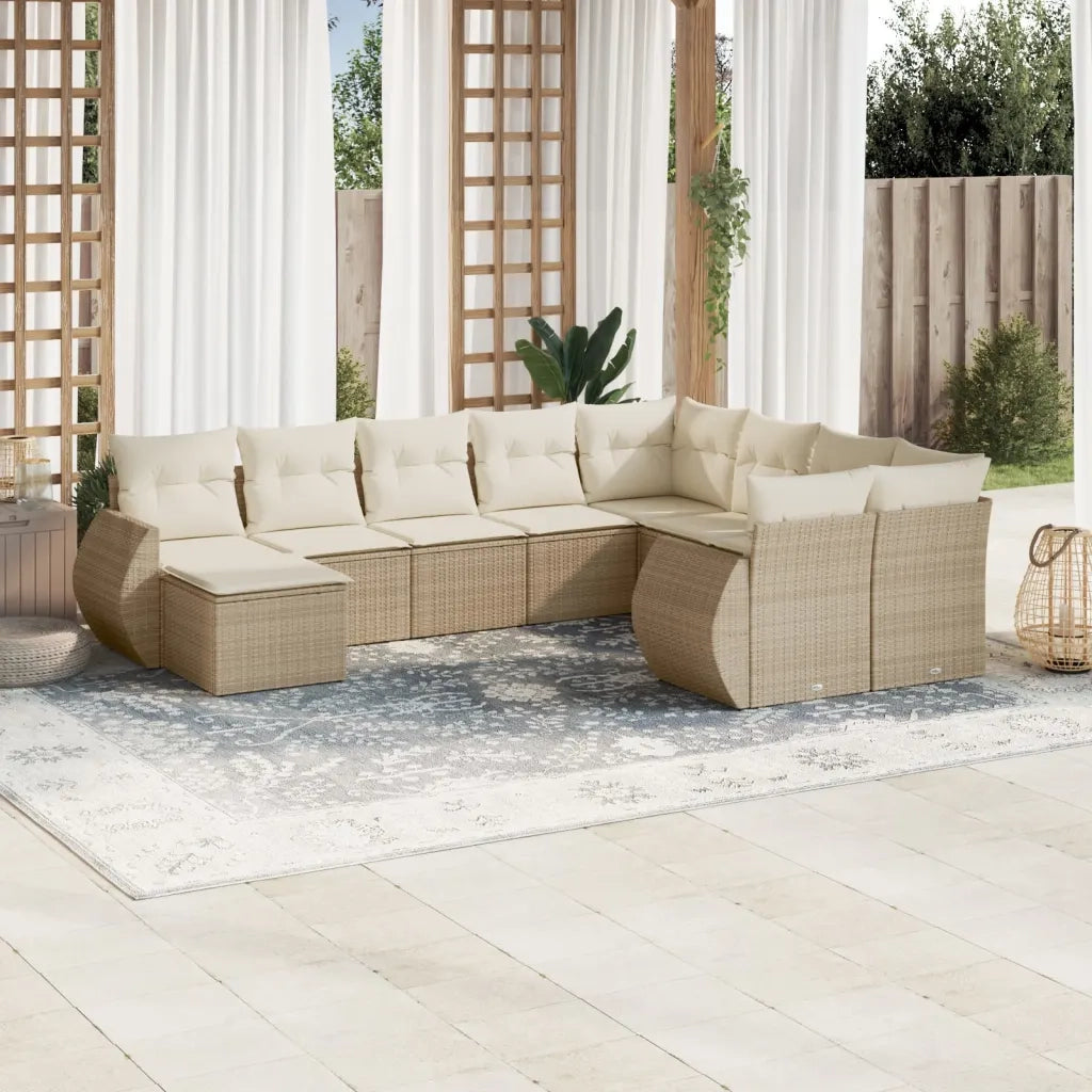 Set Divano da Giardino 10 pz con Cuscini Beige in Polyrattan 3254195