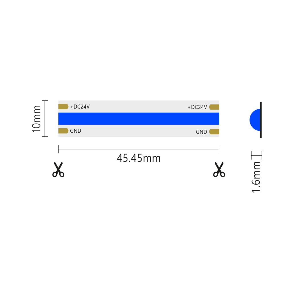 Striscia led COB monocolore da 15W/MT 24V - Bobina da 5m - Blu