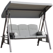 Dondolo da Giardino 3 Posti 208x121x172 cm con Tetto Regolabile Portabicchieri e Cuscini in Metallo e Tessuto Grigio