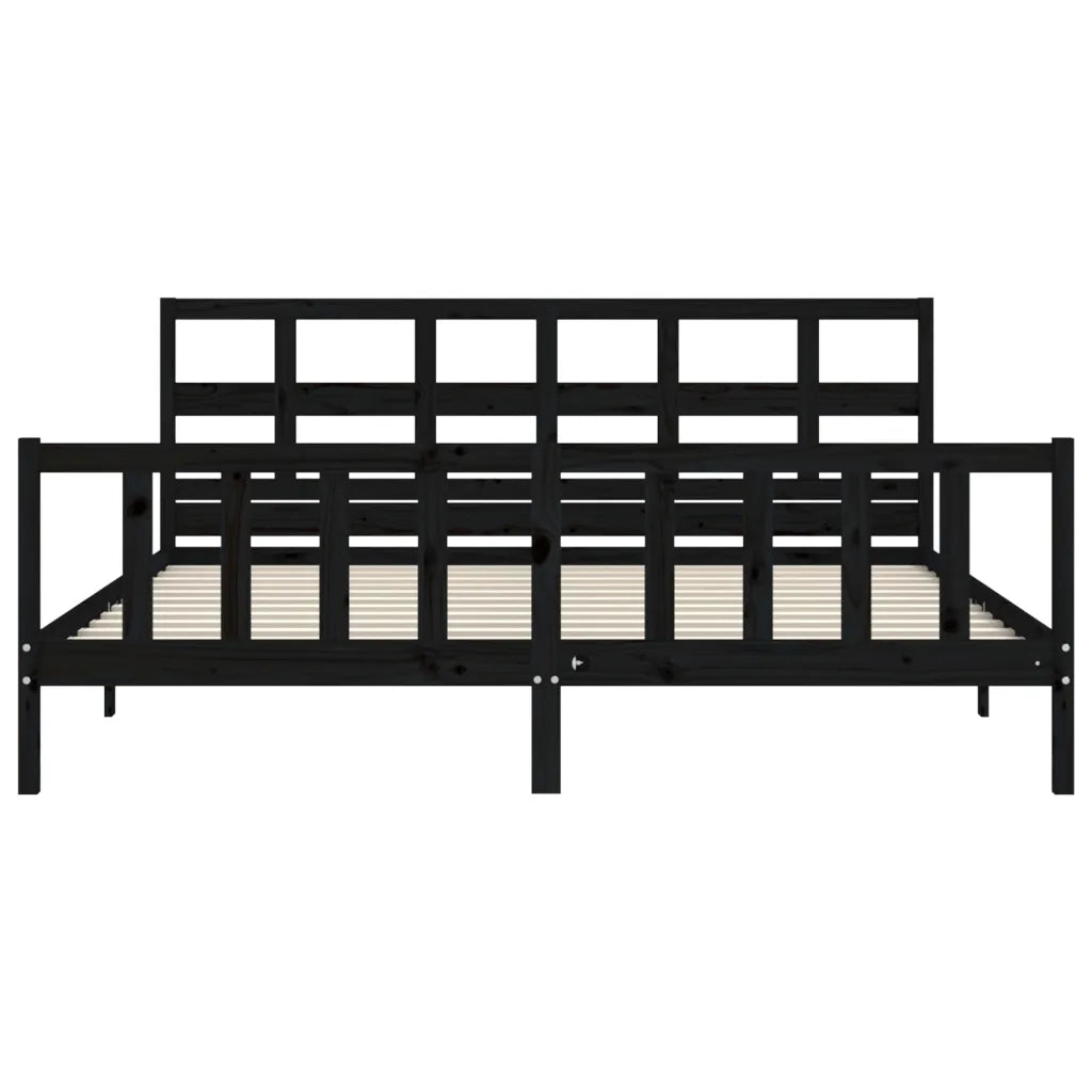 Giroletto con Testiera Nero 200x200 cm in Legno Massello 3193035