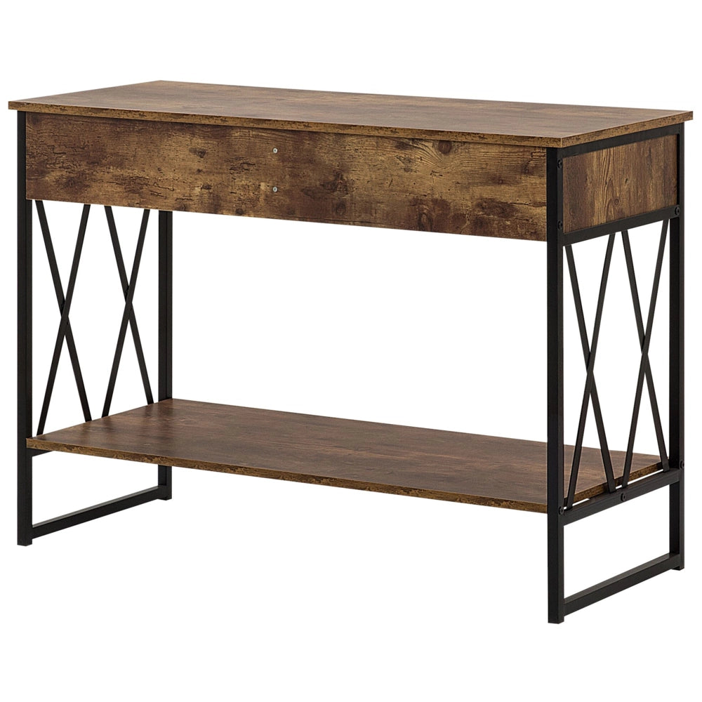 Consolle Madia credenza 2 cassetti Ripiano in legno scuro Struttura in metallo Nero Piano in truciolare in stile industriale Soggiorno