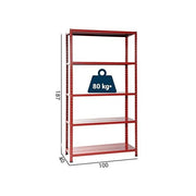 Grima Scaffale In Metallo a Bulloni 5 Ripiani Portata 80kg a ripiano 100x40x185 Rosso