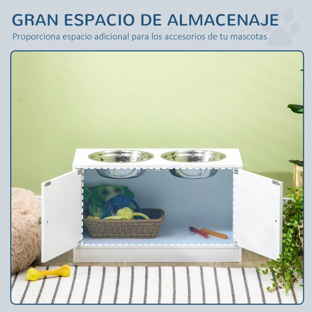 Tavolo per cani con ciotole e contenitore nascosto ¨C zephmum ¨C Bianco 60x30x35,5 cm