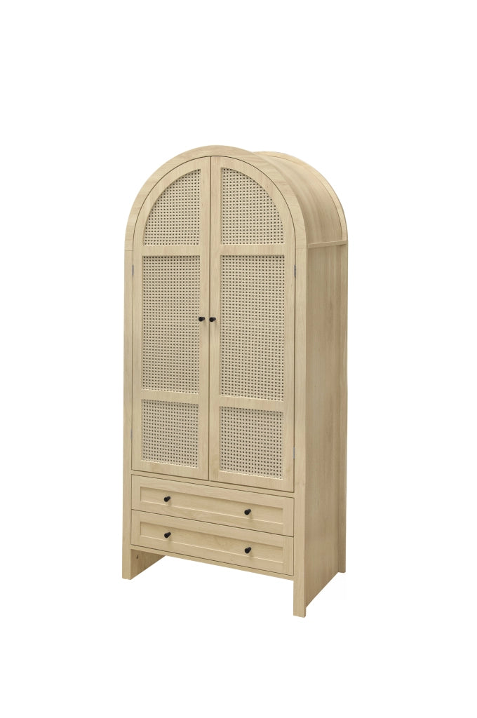 Armadio Multiuso Boho con Ante in Rattan e Cassetti ¨C MINIMAL ¨C Naturale, 79x39.5x178 cm
