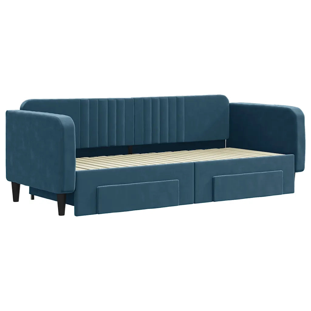 Divano Letto Estraibile con Cassetti-Sofa Letto-Daybed Blu 90x200 cm in Velluto 156188