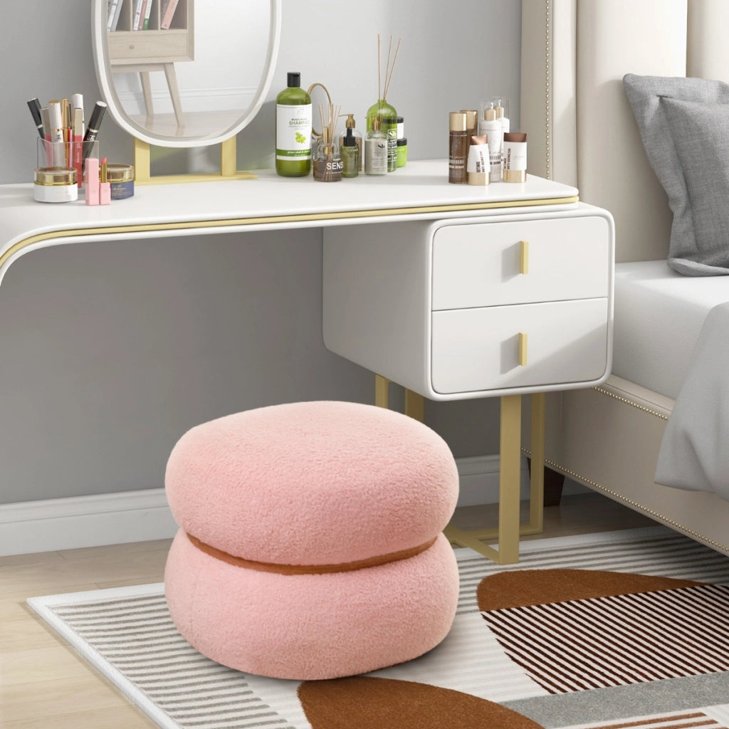 Ottomano ovale da 35cm con seduta imbottita e anello di legno piedini antiscivolo, Poggiapiedi con portata di 150kg Rosa-Sgabelli