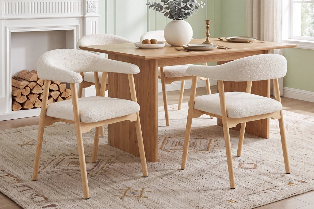 SEDIA da pranzo Set da 4 pezzi Bouclé e legno massello Naturale