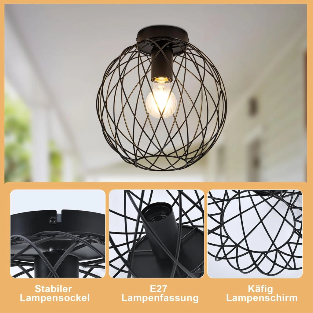 ZMH Lampada da soffitto vintage nera 25cm griglia gabbia per interni