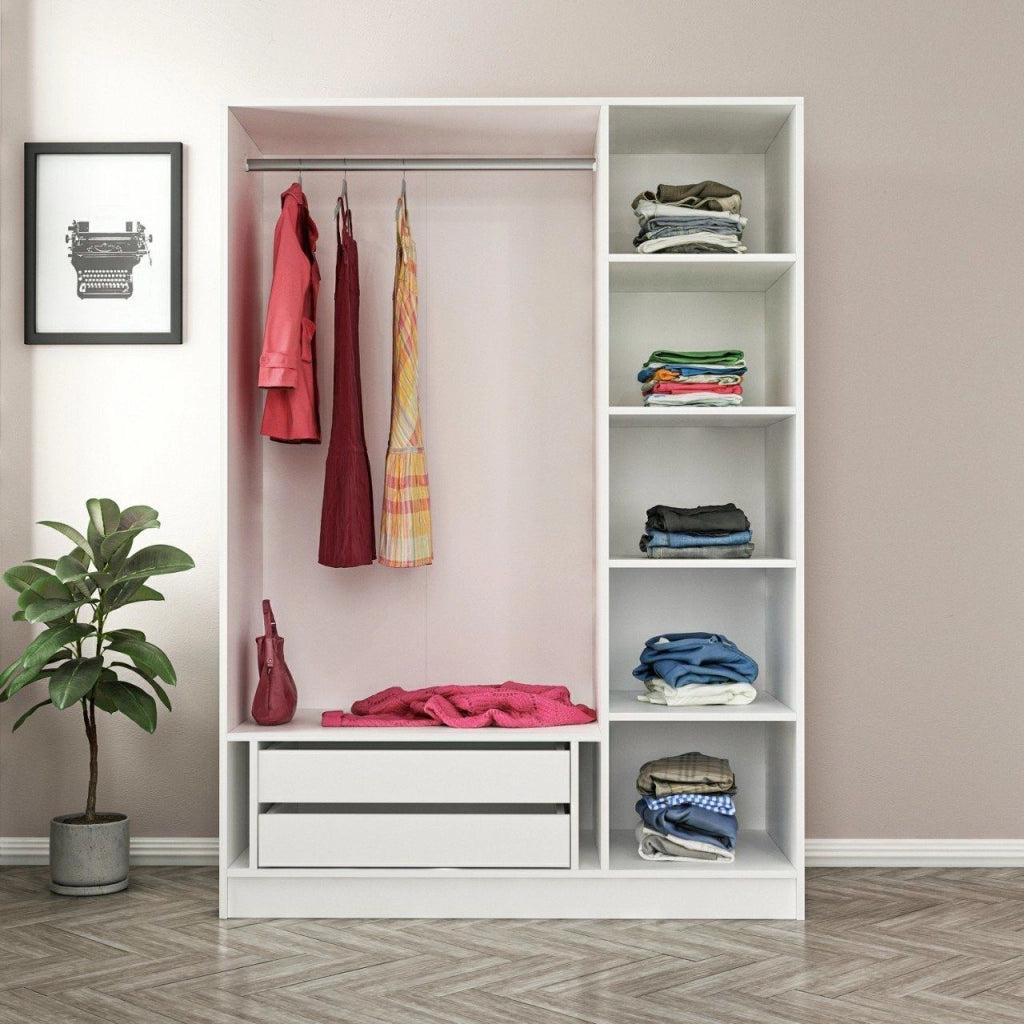 Armadio Camera da Letto Gerrei, Guardaroba 3 Ante Appendiabiti, 135x52 cm Bianco