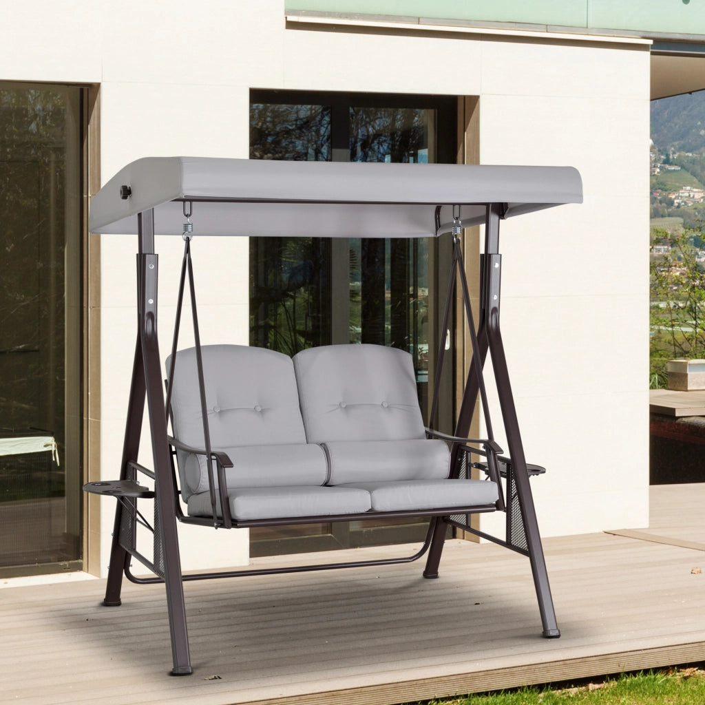 Divano a dondolo 2 posti con cuscini e tavolino ¨C zephmum ¨C Grigio Polyester 162x118x173 cm