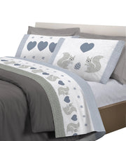 Completo letto lenzuola, parure, fantasia scoiattoli 100% cotone, made in italy Piazza e mezza - Grigio