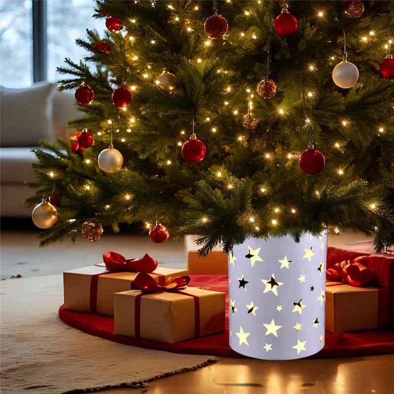 MAURY'S BASE SUPPORTO ALBERO DI NATALE IN METALLO BIANCO CON STELLE E LED DIMENSOINI 30X30X48H CM
