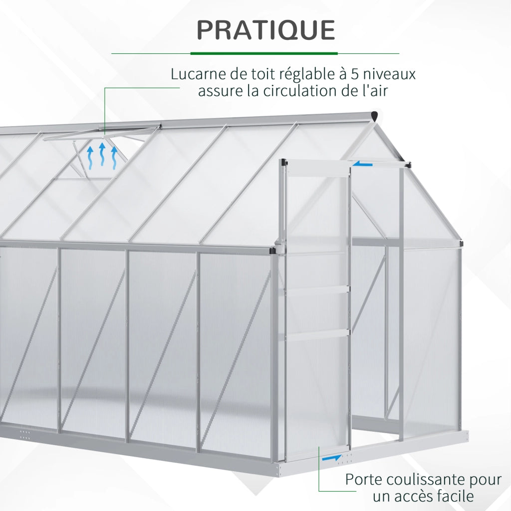 Serra da Giardino in Polycarbonate 7,1 m2 ¨C Zephmum ¨C Argento e Trasparente 190x375x199 cm