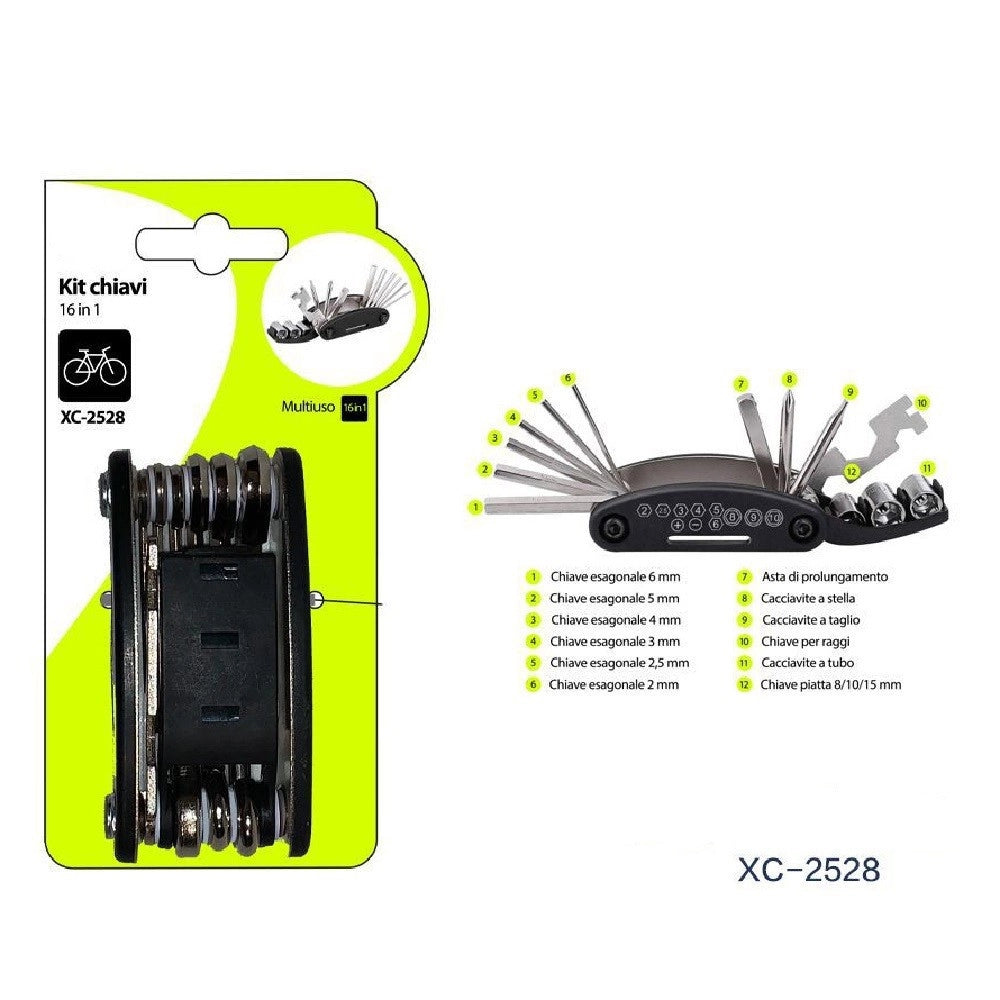 Trade Shop - Kit Chiavi 16in1 Strumento Attrezzi Multiuso Riparazione Bici Bicicletta Xc-2528 -