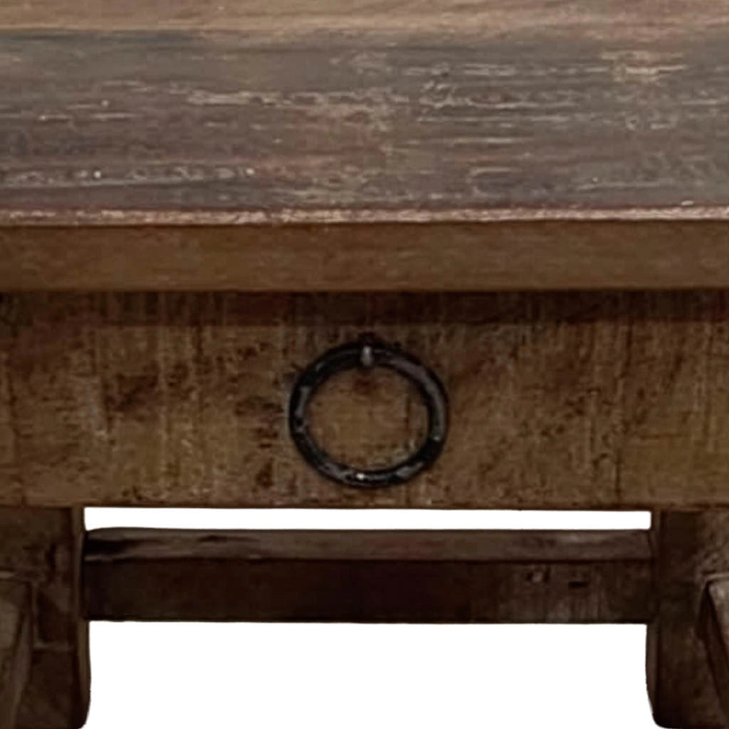 Sgabello con cassetto in legno con finitura artigianale marrone 25x25x29 h cm