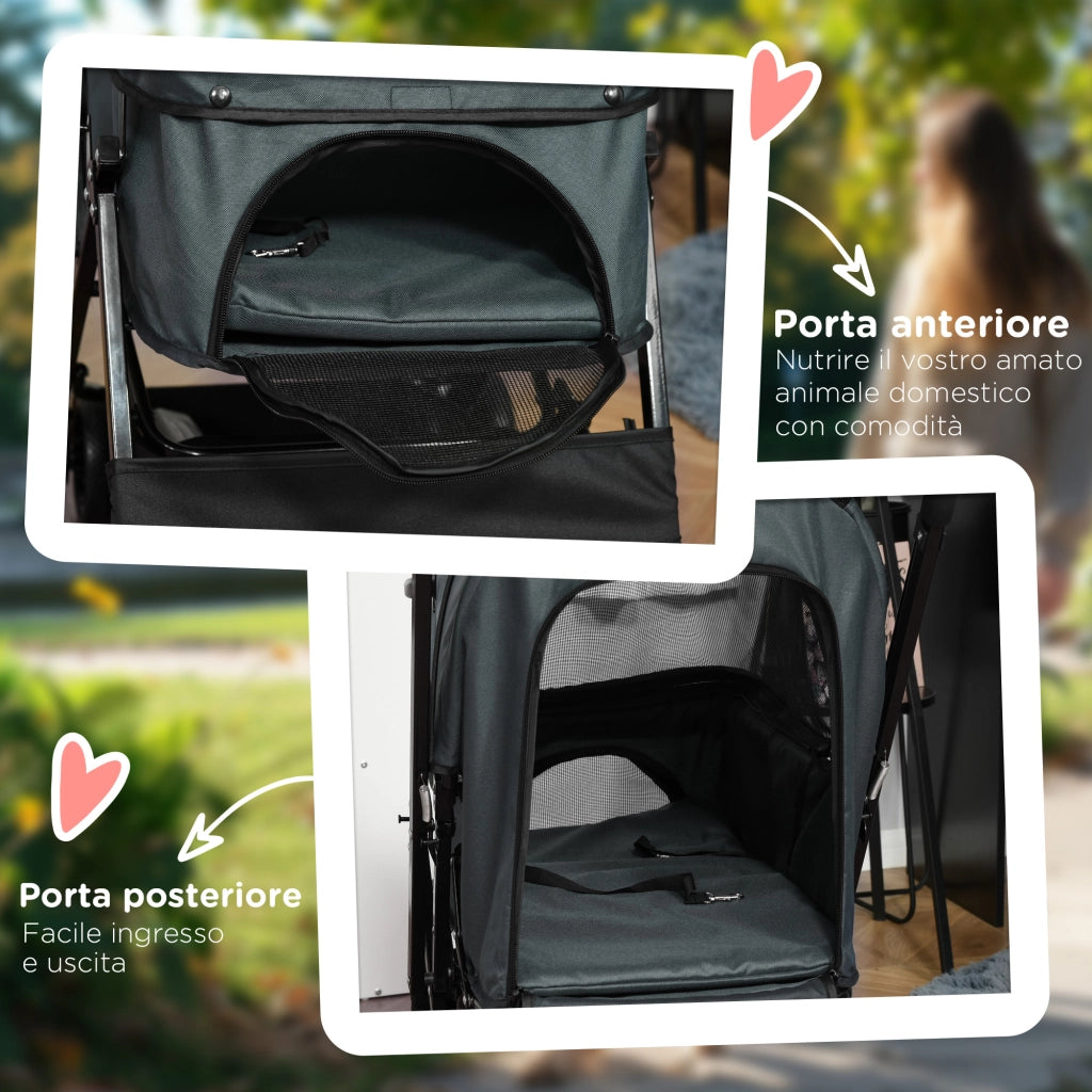 Passeggino per Cani Pieghevole con Cestino ¨C zephmum ¨C Grigio 76.5x52x95 cm