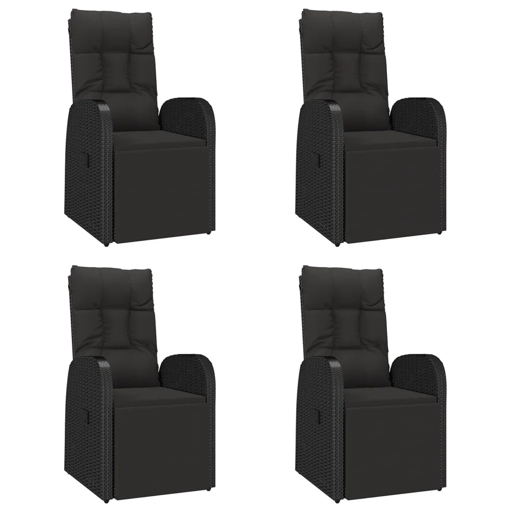 Set Pranzo Giardino 5pz Nero Polyrattan Legno Massello Acacia 3157608