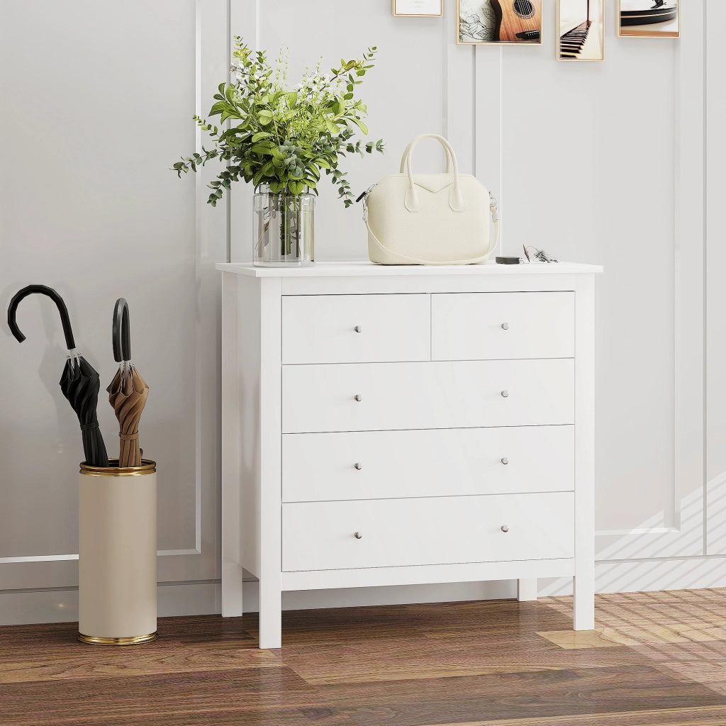 Cassettiera 5 cassetti con gambe rialzate ¨C Xylo ¨C bianco 79x39,5x80,5 cm