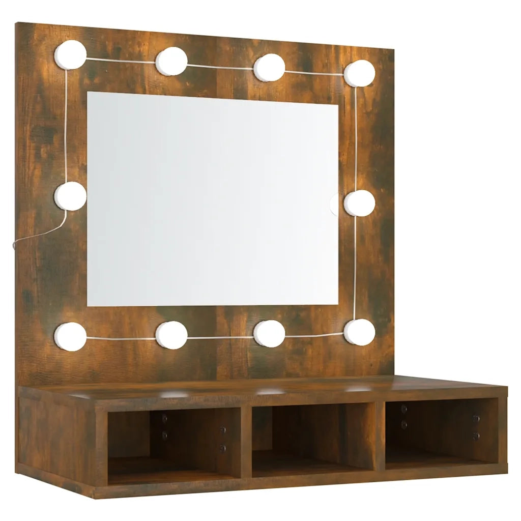 Mobile a Specchio | Armadio da bagno con LED Rovere Fumo 60x31,5x62 cm
