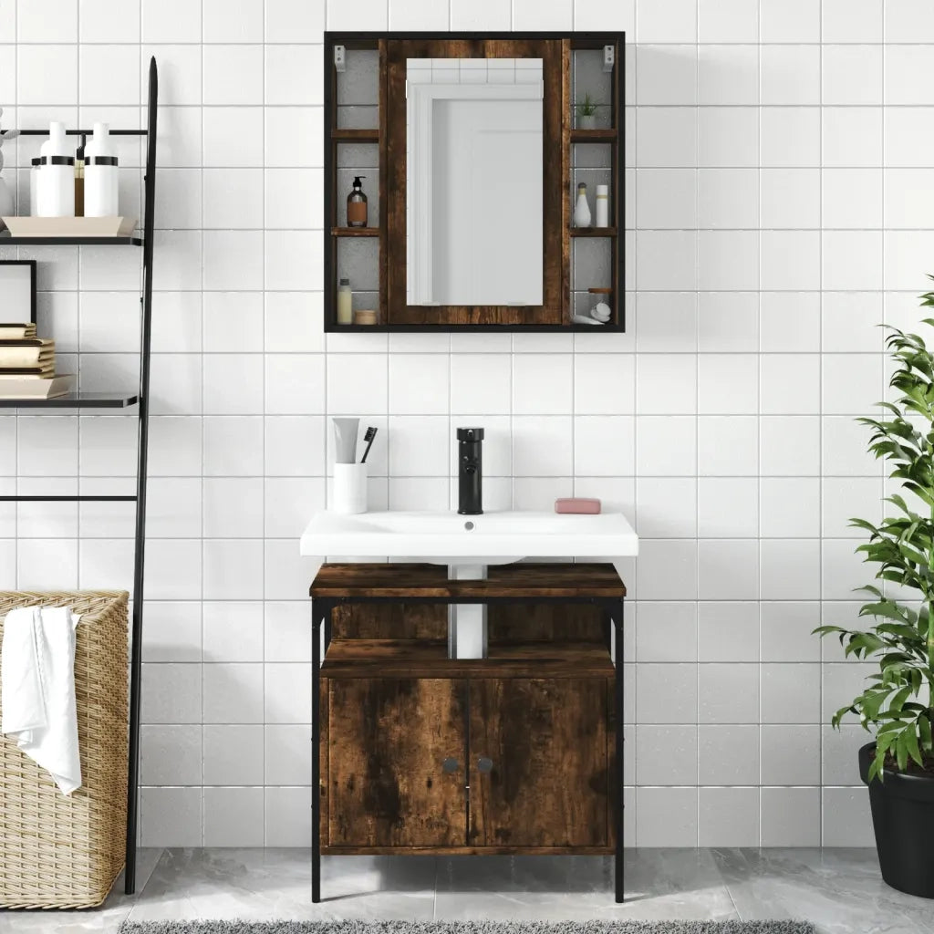 Set Mobili da Bagno 2 pz Rovere Fumo in Legno Multistrato 3214717