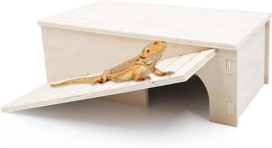 Recinzione in legno per rettili e serpenti - Habitat naturale con rampa di scalata e piatto di riscaldamento