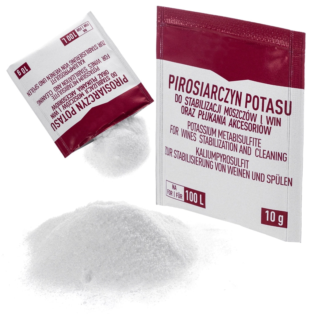 KADAX Metabisolfito di potassio 10 g per la pulizia, il lavaggio e la disinfezione di bottiglie e contenitori.