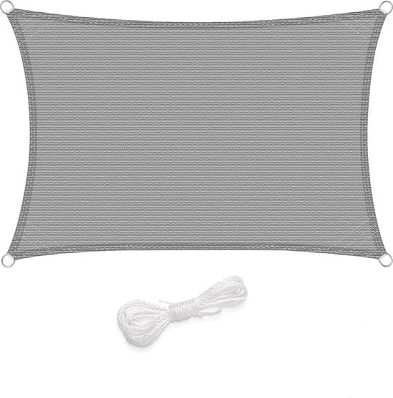 Ombrellone rettangolare 3 x 4 m ademend ombrello da sole in HDPE protegge contro vento sole e radiazioni UV per giardino terrazza campeggio grigio chiaro con set di fissaggio