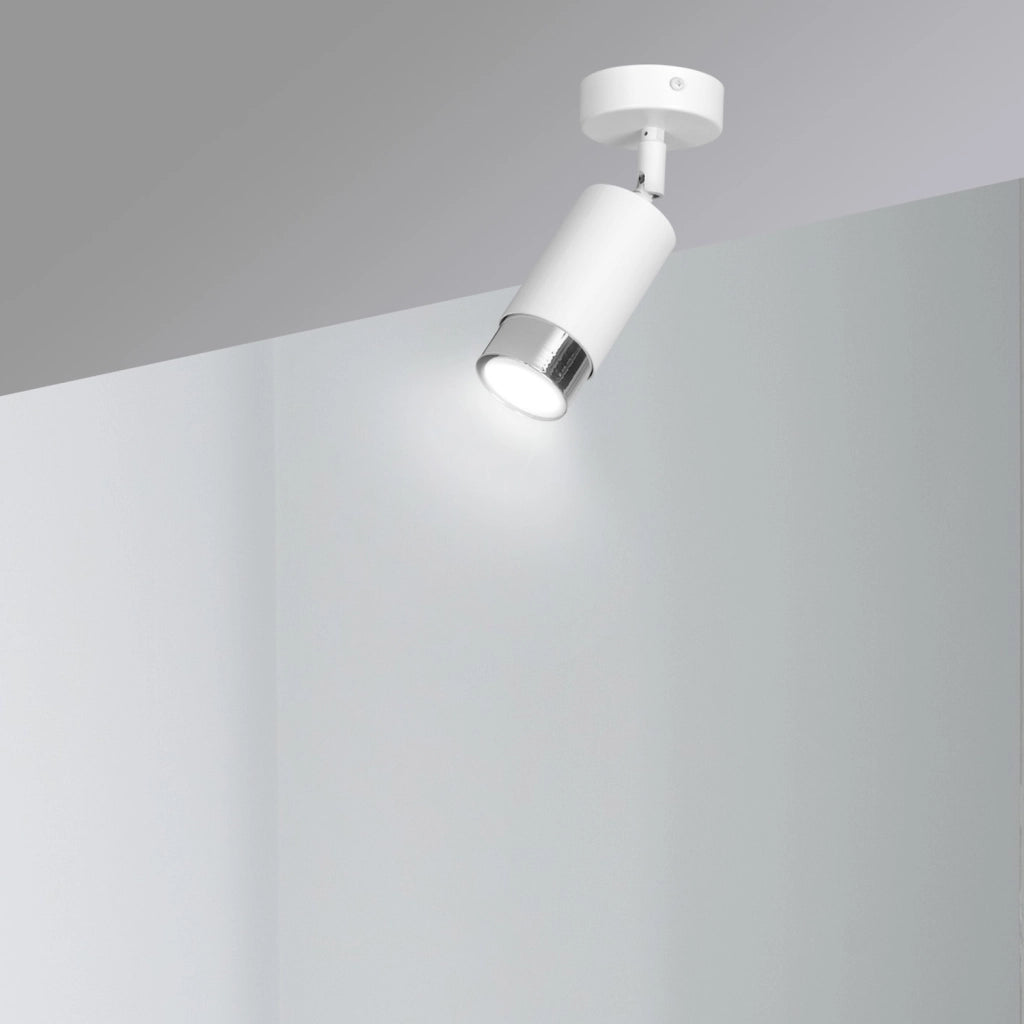 Faretto Orientabile 1 Luce Ragnar A Cilindro In Acciaio Bianco E Cromo