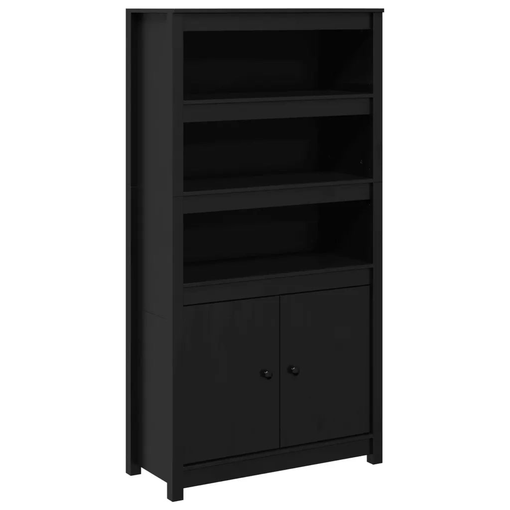 Credenza Nera 80x35x154 cm in Legno Massello di Pino