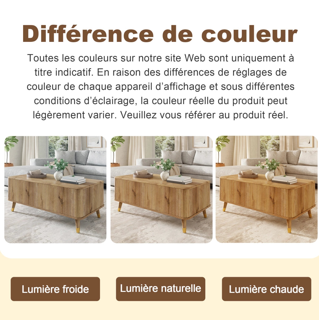 Tavolino da caffè sollevabile con vano contenitore 97x52x56;5 cm MDF e legno naturale