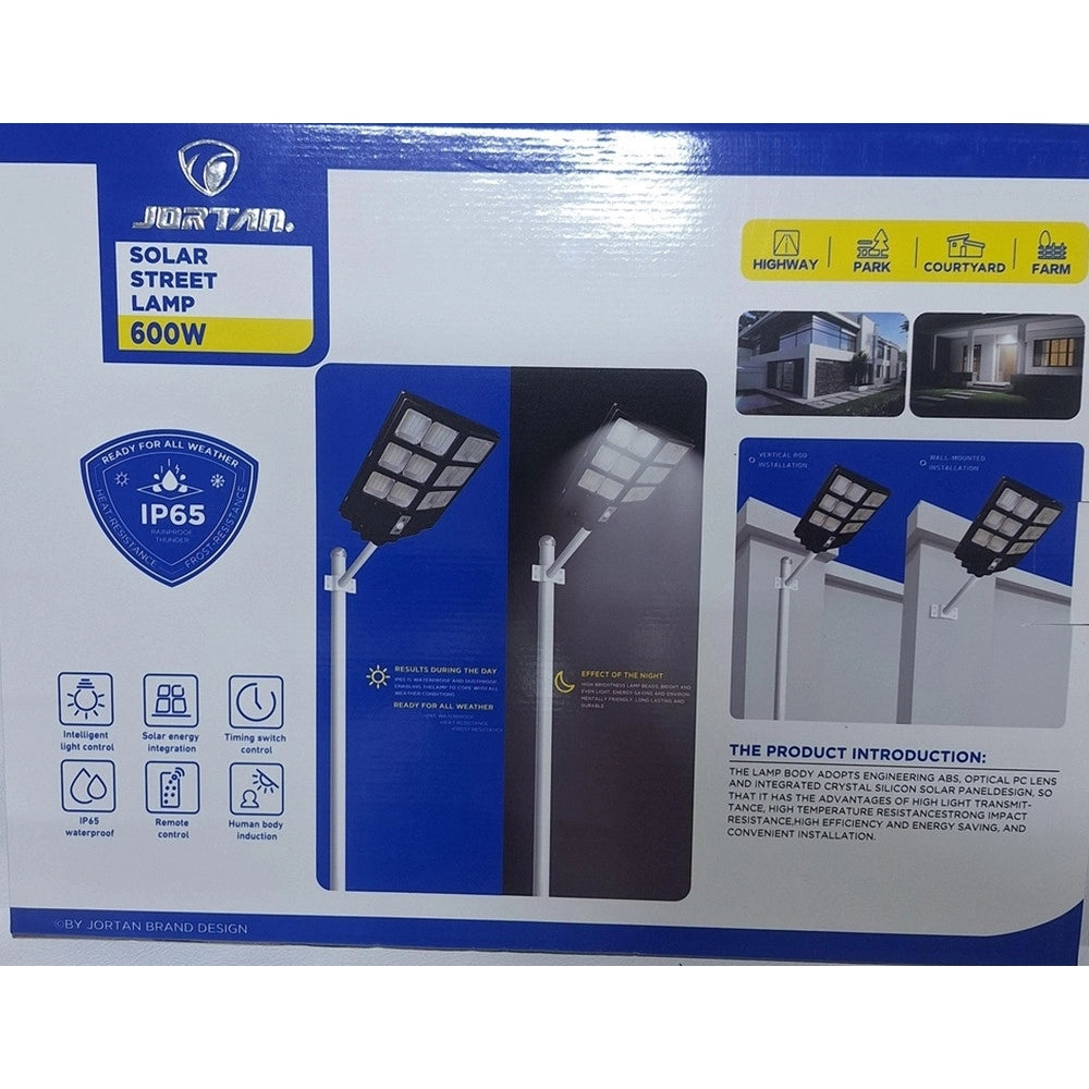 Trade Shop - Lampione Stradale Lampada A Led Da 600w Con Pannello Solare Telecomando Ip65 Uso Esterno -