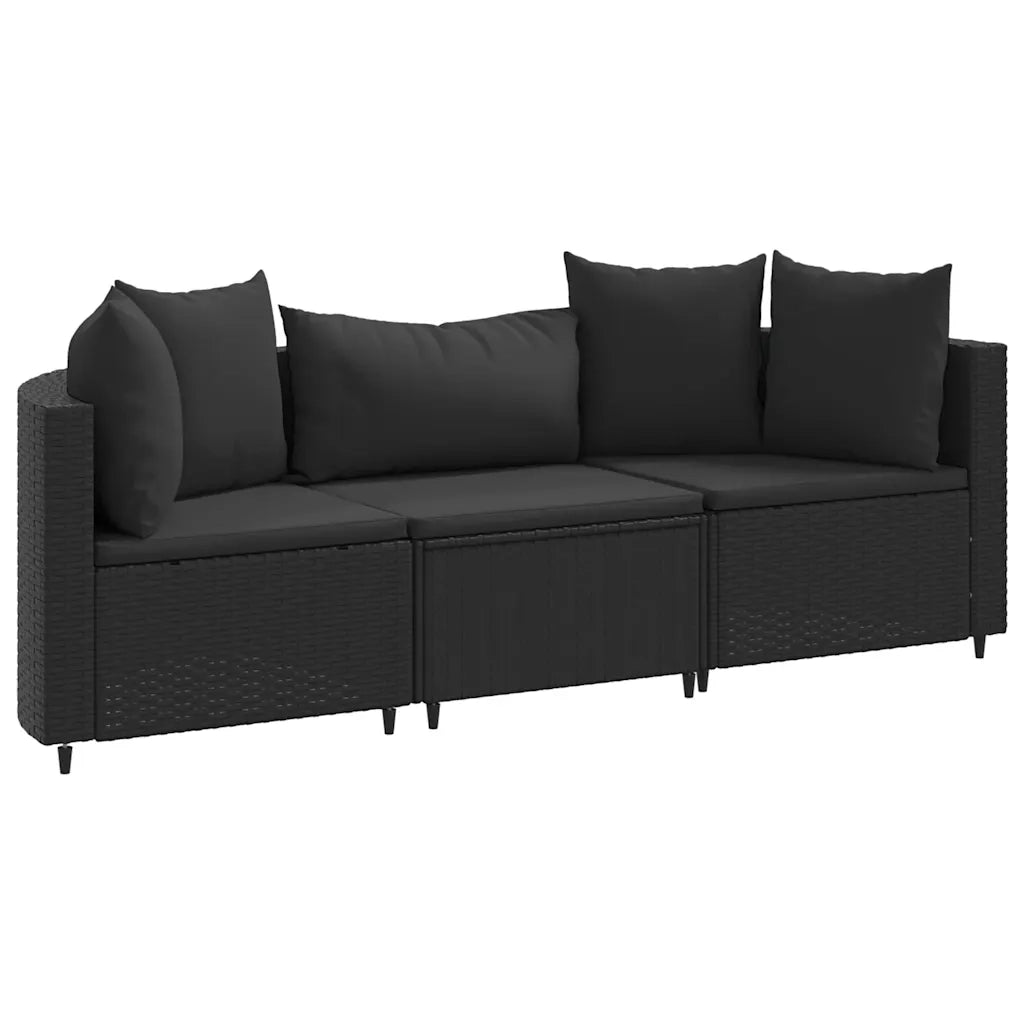 Set Divani da Giardino 3 pz con Cuscini in Polyrattan Nero