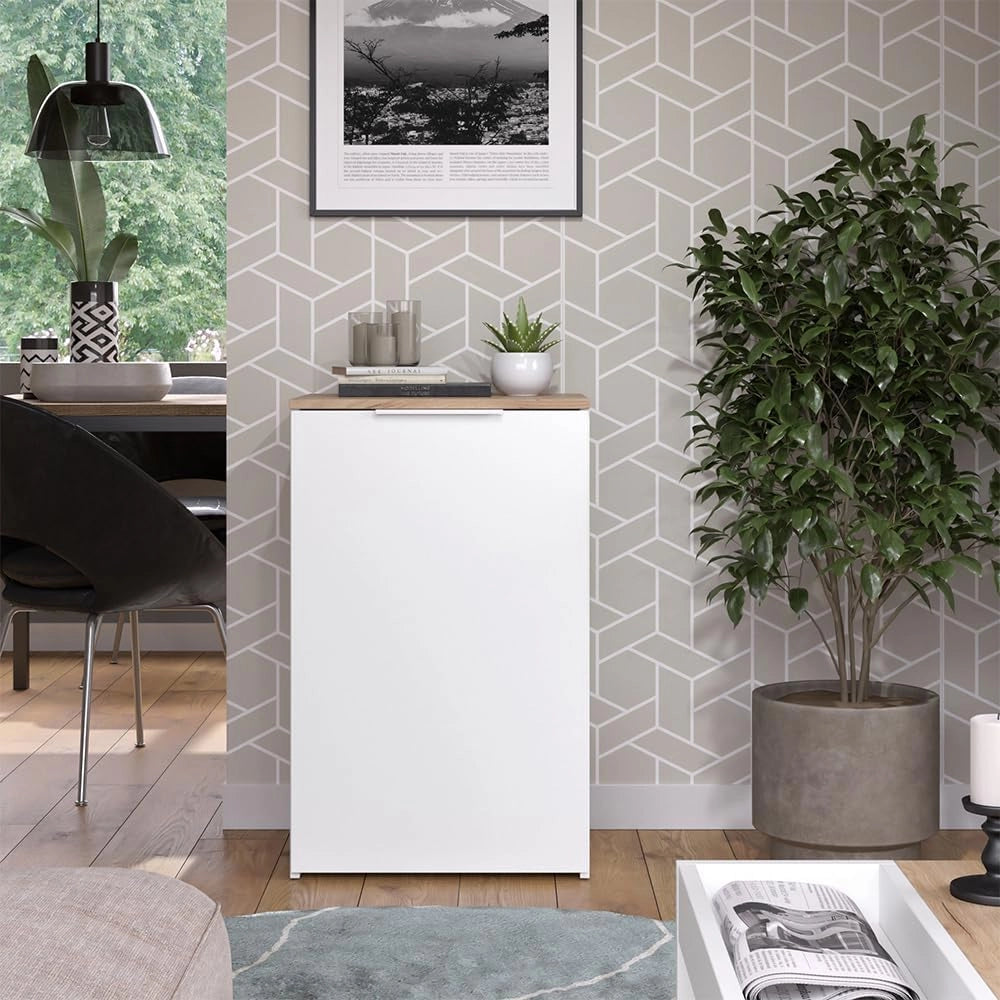 Credenza Wido, Bianco, 50 x 80 cm con ripiano, per la conservazione e l'organizzazione salvaspazio