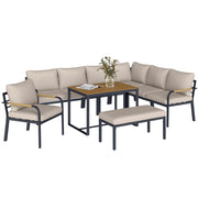 Set Giardino 7 Pezzi Divano Angolare Esterno con Tavolo e Pouf ¨C zephmum ¨C Beige e Grigio