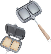 Piastra a doppia faccia con manico e superficie antiscivolo per grigliare toast, adatta a barbecue a gas e legna.