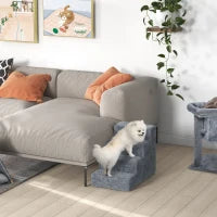 Scaletta per Cani Portatile a 4 Gradini, in Tessuto Vellutato Sfoderabile e Truciolato, 60x35x44 cm, Grigio