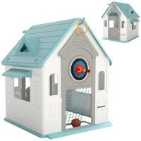 Casetta per Bambini 5 in 1 in PP Multicolore con Palla da Basket, Anelli e Freccette, 132x118x124 cm