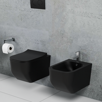 Coppia Sanitari Sospesi Rimless Senza Brida Serie New Edge Nero Opaco Coprivaso Soft-Close Incluso