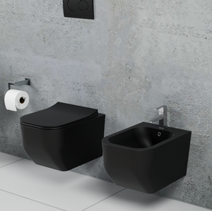 Coppia Sanitari Sospesi Rimless Senza Brida Serie New Edge Nero Opaco Coprivaso Soft-Close Incluso